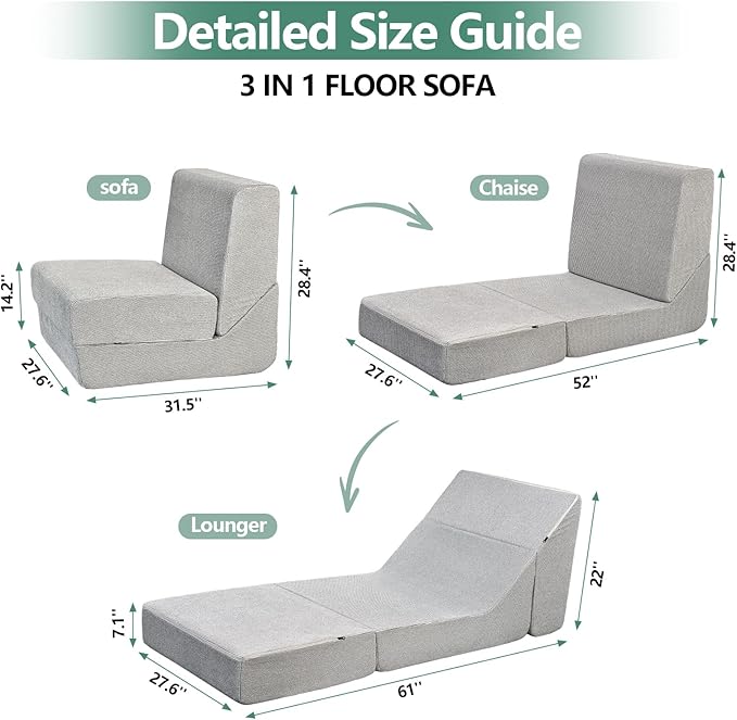 GLCS Folding Sofa BedConvertible Sleeper ChairModern Floor Futon Sofa Couch for Living Room/Dorm/Guest Use/Home Office/Apartment