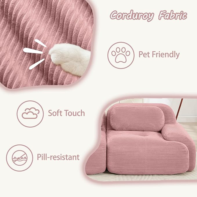 116.1 Modular Sectional Sofa Boneless Cloud Couch 3-Seater Deep Seat Cloud Couch Luxury Corduroy Fabric Sofa for Living Rooms Bedrooms Apartment (Pink 116.1inch)