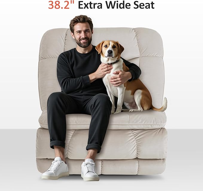 MCombo Dual Motor Oversized Power Recliner Chair 38.2'' Large Wide Seat Rocker Recliner with LED Lighting USB Ports Perfect for Living Room Office and Home Theater Fabric PR607 (Beige)