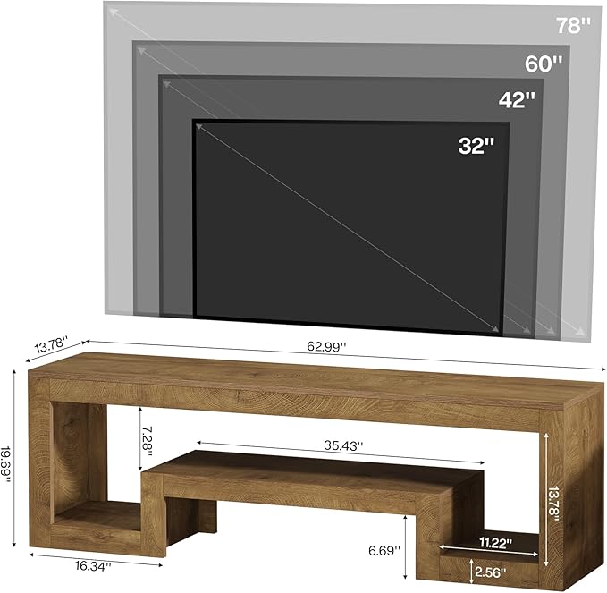 Tribesigns 63-Inch TV Stand for 55/60/65/75-Inch TVs Farmhouse Entertainment Center with Open Storage Shelves Wood Television Console for Living Room Bedroom Wood