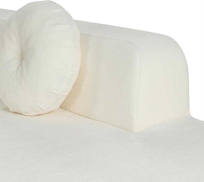 122'' Sectional SofaExtra Large Sofa with Soft Fabric Upholstery Elegant Curved Design with Three Round Cushions High-Resilience Foam for Ultimate ComfortBeige