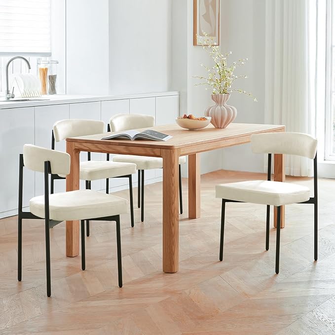 Beige Faux Leather Dining Chairs Set of 4 Armless Upholstered Kitchen ChairModern Dining Room Chair with Curved Backrest