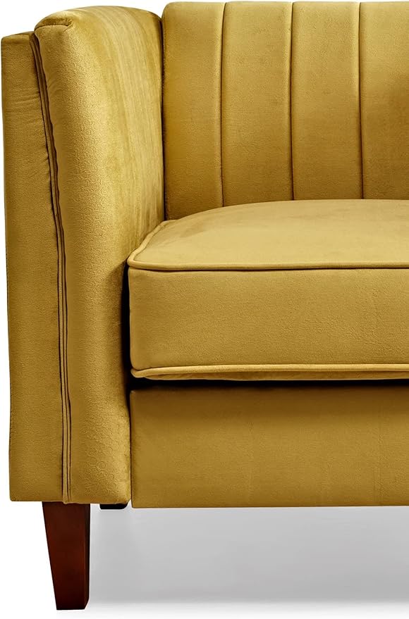 Container Furniture Modern Luxury Velvet Chair for Living Room with High Density Foam Soft Fabric Upholstery Removable Cushions and Solid Wood Legs 36.6'' Wide Armchair Mustard Yellow