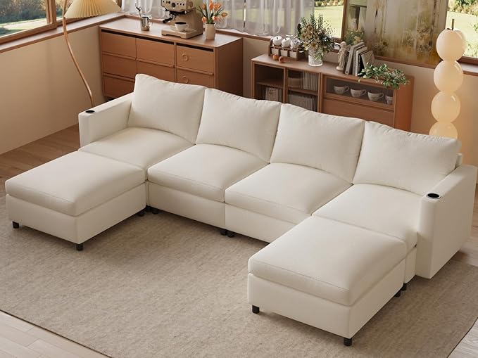 123 Modular Sectional Sofa Couch Convertible U Shaped Sectional Couches with Storage Ottoman 6 Seat Modern Sofa Set for Living Room and Office Beige