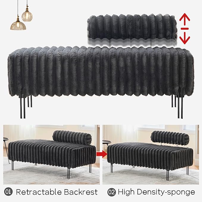 NIOIIKIT 49.6 Modern Loveseat Sofa Couch Upholstered Accent Sofa with Golden Legs and Adjustable Backrest Small Faux Fur Couches for Bedroom Living Room Compact Small Space (Dark Grey)