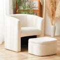 COLAMY Upholstered Sherpa Barrel Accent Chair with Storage Ottoman Morden Living Room Side Chair Single Sofa Armchair with Lounge Seat for Bedroom/Office/Reading Spaces Cream