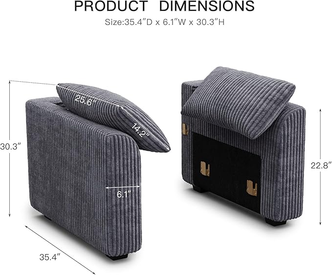 Belffin 1 Pair Armrests Module for Large Modular Sectional Sofa Upholstered Side Armrest Seat Part for Plush Corduroy Sectional Couches for Living Room Apartment Light Grey