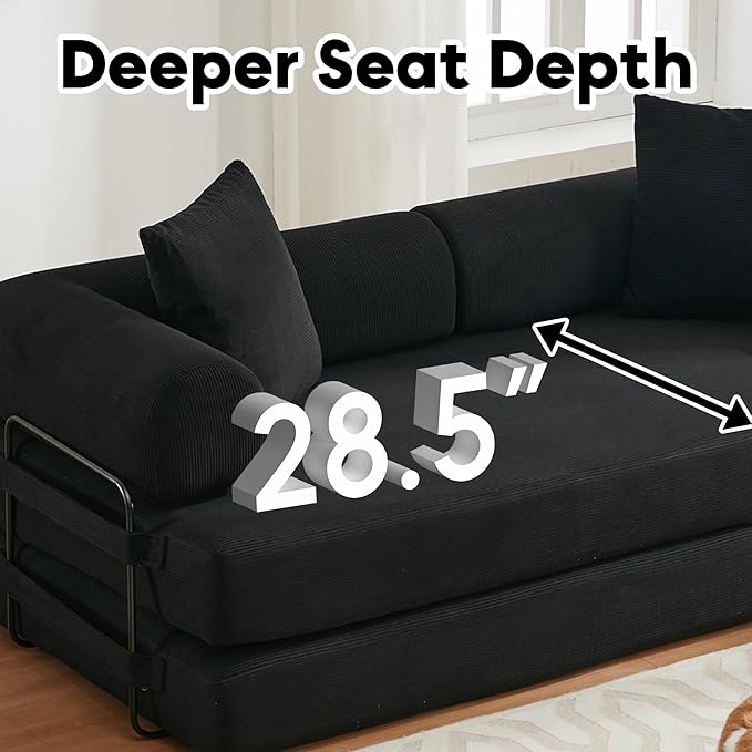79 Inch Convertible Sleeper Sofa Bed 5 in-1 Boneless Floor Couch Bed with Fixed-Shape Frame Modular Floor Sofa Futon Couch for Living Room RV Studio Bedroom Small Spaces Black