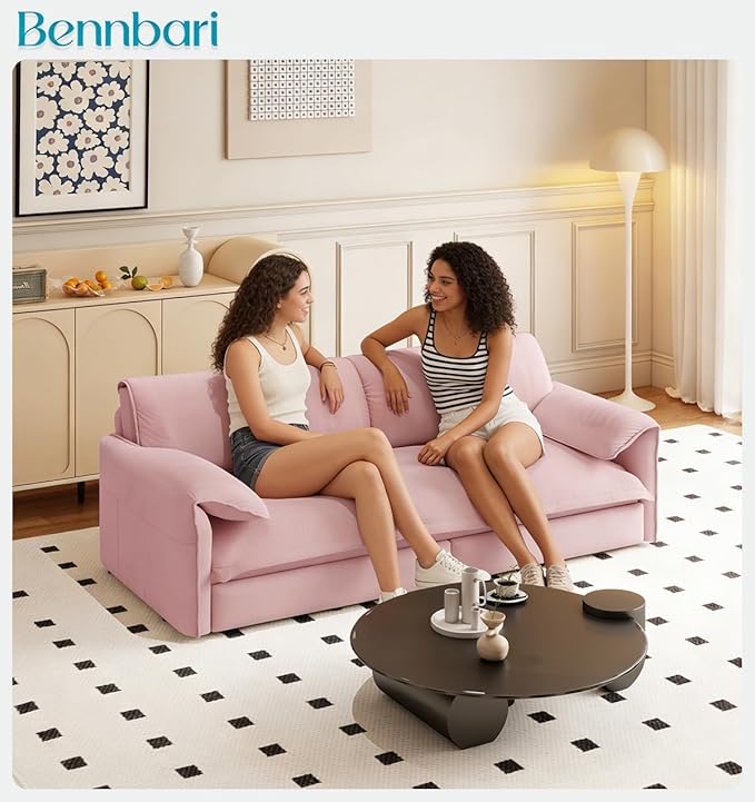 66'' Queen Pull Out Sofa Bed with Thickened Cushions 3-in-1 Convertible Velvet Sleeper Couch with Side Storage Loveseat Futon Lounge Recliner for Living Room Apartment Bedroom Small Space (Pink)