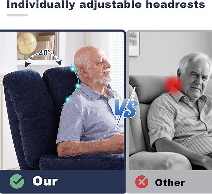 Triple Motor Power Lift Recliner Chair with Massage and Dual Heat for Elderly People Zero Gravity Lay Flat Recliner Infinite Position USB Ports（Navy Blue）