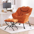 Lazy Chair with Ottoman Modern Accent Chair with Armrests and a Side Pocket Velvet Orange Accent Chairs Reading Chairs Oversized Armchairs for Bedroom Study Living Room Courtyard