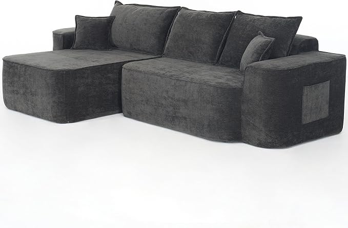 104 Cloud Sectional Couch Modern Modular L Shape Sectional Sofa with Deep Seat Chaise Comfy Chenille Boneless Couches for Living Room (Black Left Chaise)