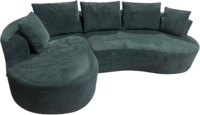 ERYE Oversized Curved Tight Backrest Sofa Floor Boneless Modular Foam Sofa Couch with Left Facing Chaise Lounge and 5 Pillows Corduroy Upholstered No Assembly Required