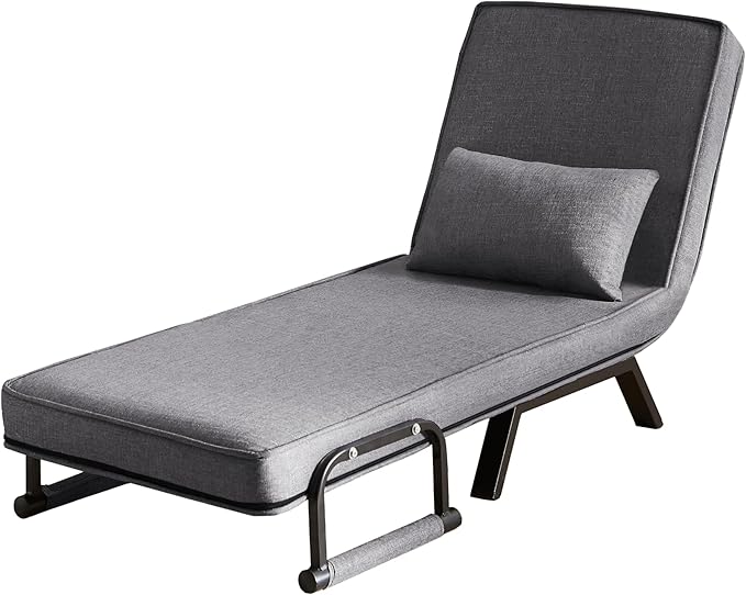 Foldable Chair Bed Comfortable Convertible Sofa Bed 5 in 1 Foldable Bed with 5 Adjustable backrests and Pillows Suitable for Comfortable Cushion Chair in The Office. (Grey+Linen+1Seat)