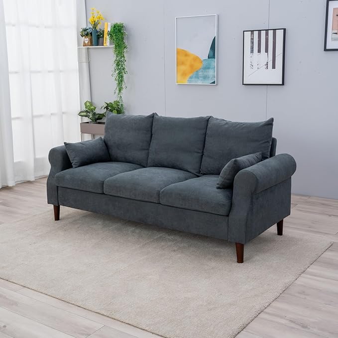 Panana 2 3 5 6 Seater Upholstered Sofa Couch Linen Fabric/Artificial Leather L Shaped Corner Sectional Loveseat Ottoman Modern Living Room Sofa (Gray Linen 3 Seater)