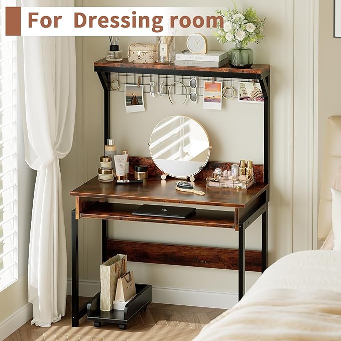 ALISENED 31.5 Small Computer Desk with Hutch Office Desk Study Table Writing Desk Workstation PC Table for Home Office Space Saving Design