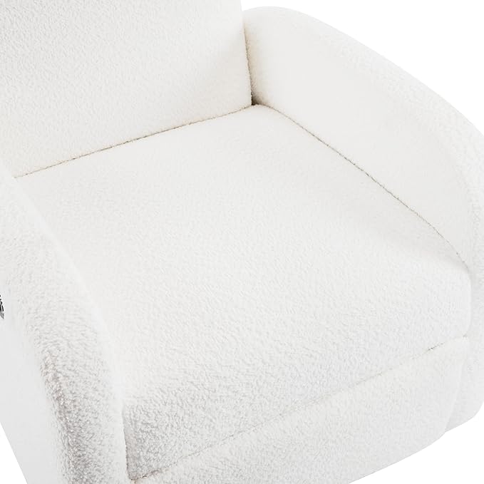 Christopher Knight Home Sidney Boucle Fabric Upholstered 360° Swivel Chair Push-Back Recliner Solid Wood Glider Recliner with Rotation Living Room Lounge Chair Adjustable Backrest Milky White