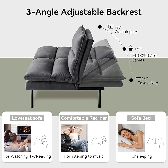 Memory Foam Futon Sofa BedLinen Fabric Futon CouchConvertible Armless FutonsSmall Splitback Loveseat Sleeper Sofa Bed for Living RoomOfficeApartmentPure Black
