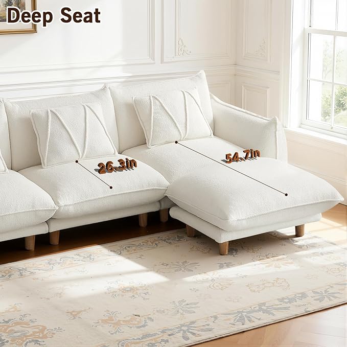 Oversized Modular Sectional Sofa Convertible L Shaped Couch with Ottoman Deep Seat Cloud Couch 126 inch Width 4 Seat Couches with Solid Wood Leg Modern Sofa for Living Room