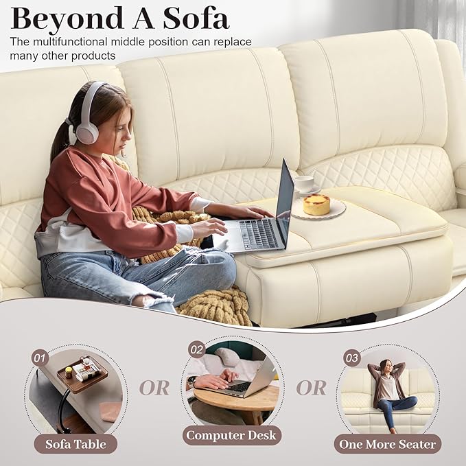 3-Seater Recliner Sofa Manual Reclining Couch with Multi-Functional Middle Seat Reclining Sofa for Living Room with Hidden Storage Space Cup Holders and Removable Console