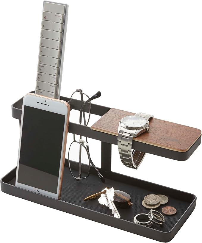 YAMAZAKI Home Tower Desk Bar - Wood &amp Steel Organizer - Steel