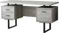 BOWERY HILL Computer Desk 60 in Gray Reclaimed Wood-Look Finish 3 Storage Drawers Thick Floating Panel Desktop Black Metal U-Shaped Legs Reversible Design Home Office Laptop Writing Desk
