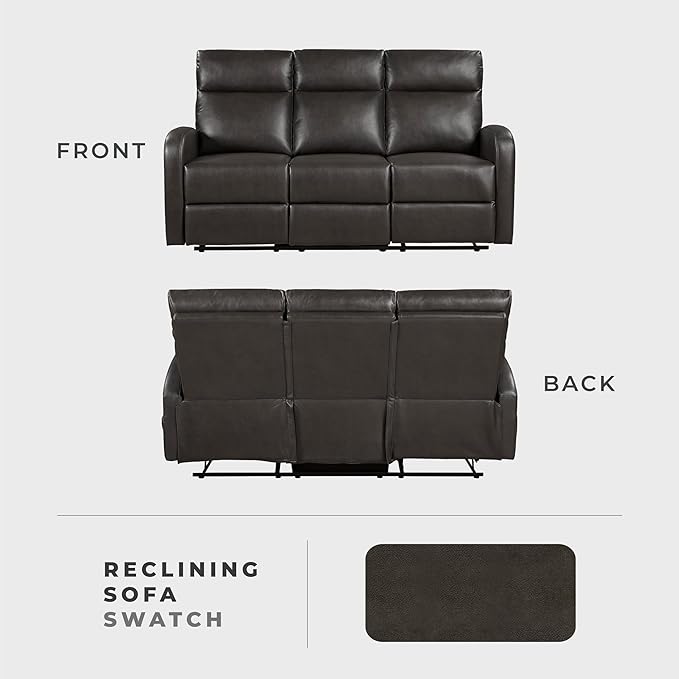 Lexicon Manual Reclining Sofa Faux Leather Recliner Sofa Wall Hugger Track Arms Magazine Pockets Manual Dual Recliners Couch for Living Room/Office/Apartment Easy Assembly Espresso