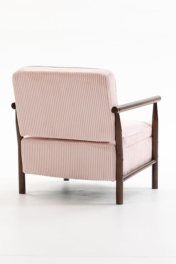 Yoglad Accent Chair with Storage Corduroy Fabric Reading Chair with Wood Frame Mid Century Modern Storage Armchair for Living Room Bedroom Apartment(Light Pink)