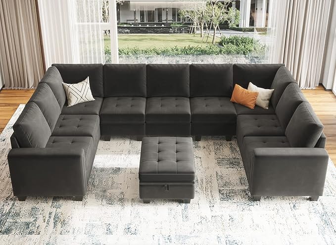 Belffin Velvet Single Seat Module for Modular Sectional Sofa Couch Accent Armless Sofa Couch Chair Modern Fabric Grey