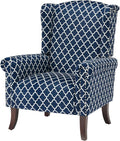 Modern Plaid Accent Chair Mid-Century Upholstered Wingback Armchair Club Sofa Chair with Wooden Legs Living Room Chair for Bedroom Balcony Lounge (Blue Check)