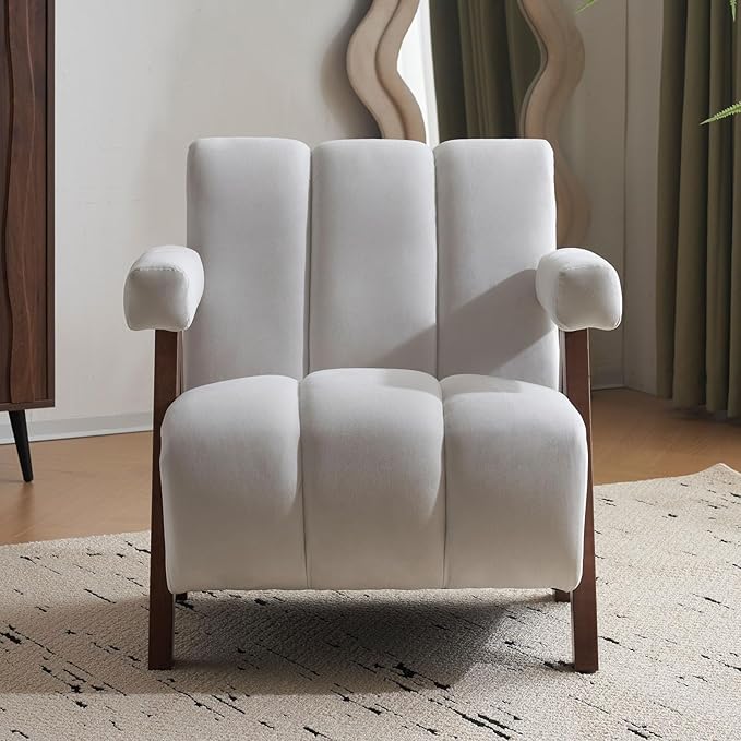 Modern Upholstered Accent Chair Comfy Tufted Arm Chair with Solid Wood Frame Upholstered Living Room Chairs with Thick Cushion Single Sofa for Living Room Bedroom Balcony