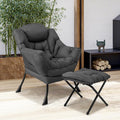 GOFLAME Lazy Chair with Ottoman Modern Large Accent Chair with Folding Footrest Head Pillow Armrests and Side Storage Pocket Upholstered Reading Chair for Living Room Bedroom Office Grey