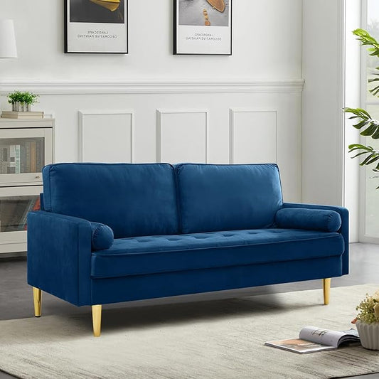 66.9“ Loveseat SofaModern Velvet Small CouchButton Tufted Upholstered Furnituremini CouchSmall loveseat with 2 PillowsSuitable for Living Room Bedroom Apartment. (Blue)
