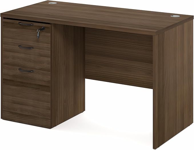 Furinno Roger 47 Inch Executive Desk with File Cabinet Home Office Desk with 3-Drawer Fixed Pedestal Filing Cabinet Desk Cord Grommet for Home Office Modern Walnut