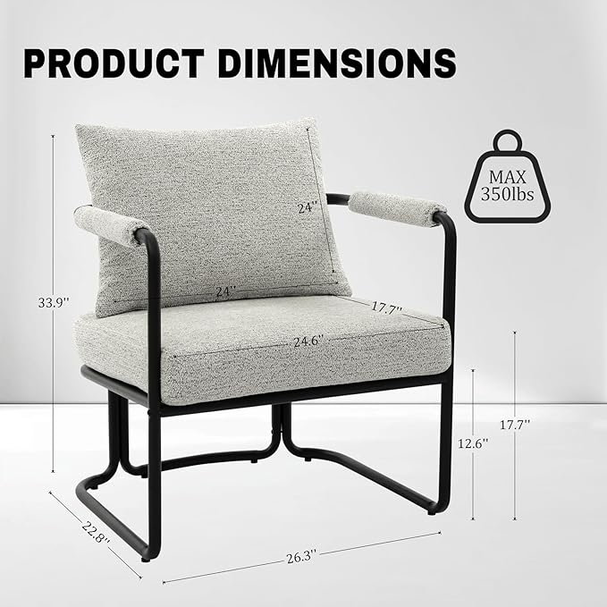 Accent Chairs Set of 2 for Living Room Mid Century Modern Upholstered Reading Armchairs for Bedroom Office with Comfy Chenille Cushion &amp Metal Frame Light Grey