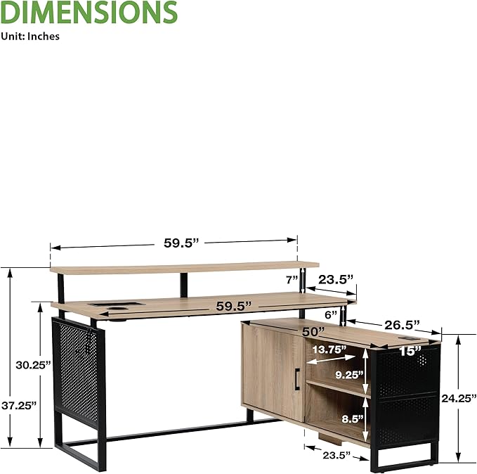 OSP Home Furnishings Ace Contemporary Modern Home Office Desk with Shelf L-Shape with River Oak Finish