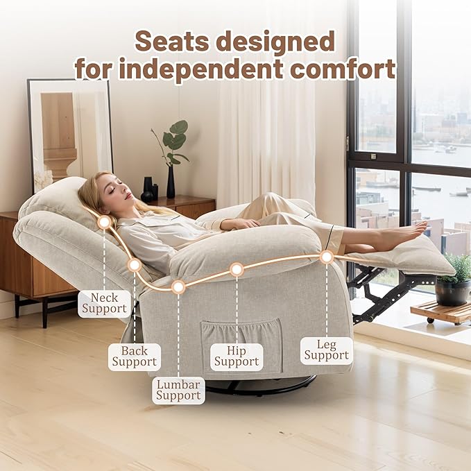 Rocker Recliner Chairs for Adults Oversized Recliner with Massage and Heating Function 360° Swivel Nursery Rocking Chairs Extra Wide Recliner Chair for Bedroom and Living Room