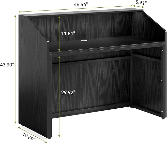LITTLE TREE 47-Inch Reception Desk with Counter Black Front Desk Reception Room Table Retail Counter for Checkout Modern Welcome Desk for Lobby Office Beauty Salon