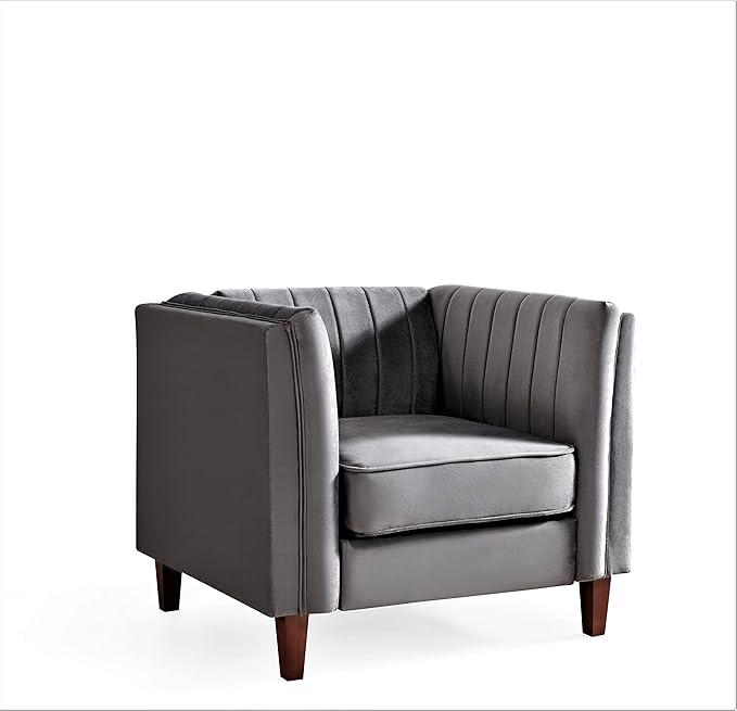 Container Furniture Modern Luxury Velvet Chair for Living Room with High Density Foam Soft Fabric Upholstery Removable Cushions and Solid Wood Legs 36.6'' Wide Armchair Grey