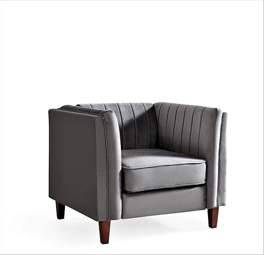 Container Furniture Modern Luxury Velvet Chair for Living Room with High Density Foam Soft Fabric Upholstery Removable Cushions and Solid Wood Legs 36.6'' Wide Armchair Grey