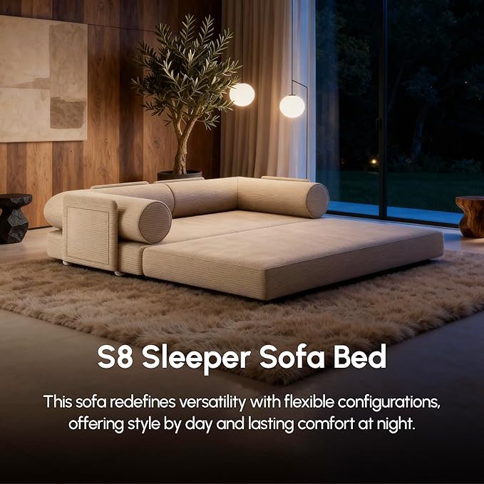 ROVE LAB S8 Sofa Bed – Comfortable Sleeper Sofa for Small Spaces – Spill-Proof Performance Corduroy – SmartFoam™ Support – Modular Tool-Free Setup (Nebula Blue)