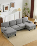 Karl home 110 U-Shape Sectional Couches for Living Room Chenille Upholstery 4 Seat Sofa Set with Double Chaises &amp Wood Grain Legs for Apartment Dust Grey