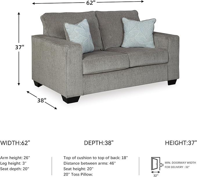 Signature Design by Ashley Altari Modern Loveseat with 2 Accent Pillows Light Gray
