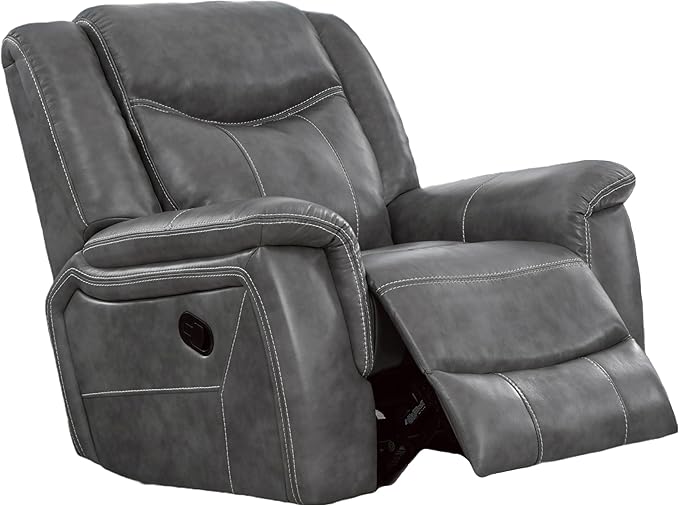 Coaster Home Furnishings - Conrad - Leatherette Upholstered Glider Recliner Chair with Overstuffed Arms Pocket Coil Seating and Ergonomic Lever - Living Room - 33-Inch - Gray - 650356