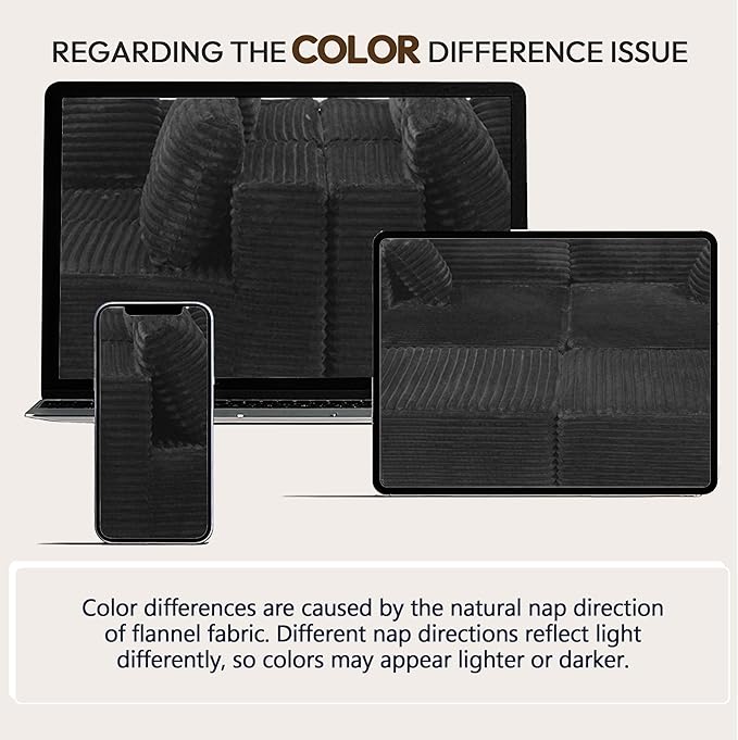 132 U Shaped Boneless Couch Cloud Sectional Modular Sofa with Double Chaise Lounge Flannel Cloud Couch with Pillows &amp Deep Seat Boneless Sofa for Living Room Flannel Black