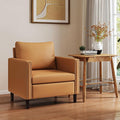 Modern PU Leather Accent Chair Mid-Century Armchair for Living Room Comfy Upholstered Reading Accent Chairs for Bedroom and Office Single Sofa Chair with Wood Legs (Brown 1 Pack)