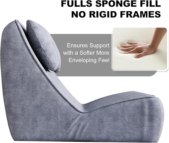Giant Bean Bag Chair for Adults - Indoor Chaise Lounge with Neck Pillow &amp Ottoman All-in-One Sponge Design Comfy Floor Chair for Reading Gaming Napping and Movies (SlateGray)