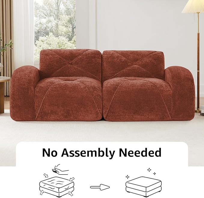 110.6'' Modular L Shaped Sectional Couches for Living Room Modern Velvet Cozy Boneless Sofa with 1 Ottoman No Assembly Required Comfy Couch Red Cloud Boneless Couch in a Box Sofas para Sala
