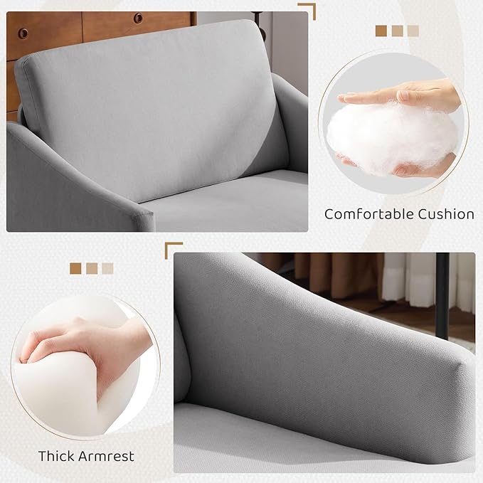Bezseller 41 Oversized Accent Chair Comfy Living Room Chair with 2 Pillows Upholstered Mid Century Modern Armchair with Deep Seat Reading Chair for Bedroom Apartment Office Light Grey