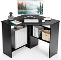 LDAILY Corner Desk with Storage Shelves &amp Cable Holes - Space-Saving Computer Table for Small Spaces Home Office Living Room Bedroom (Black)